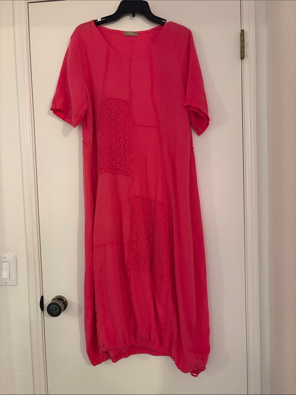 Women’s Midi Patchwork Dress in Vibrant Hot Pink Melon